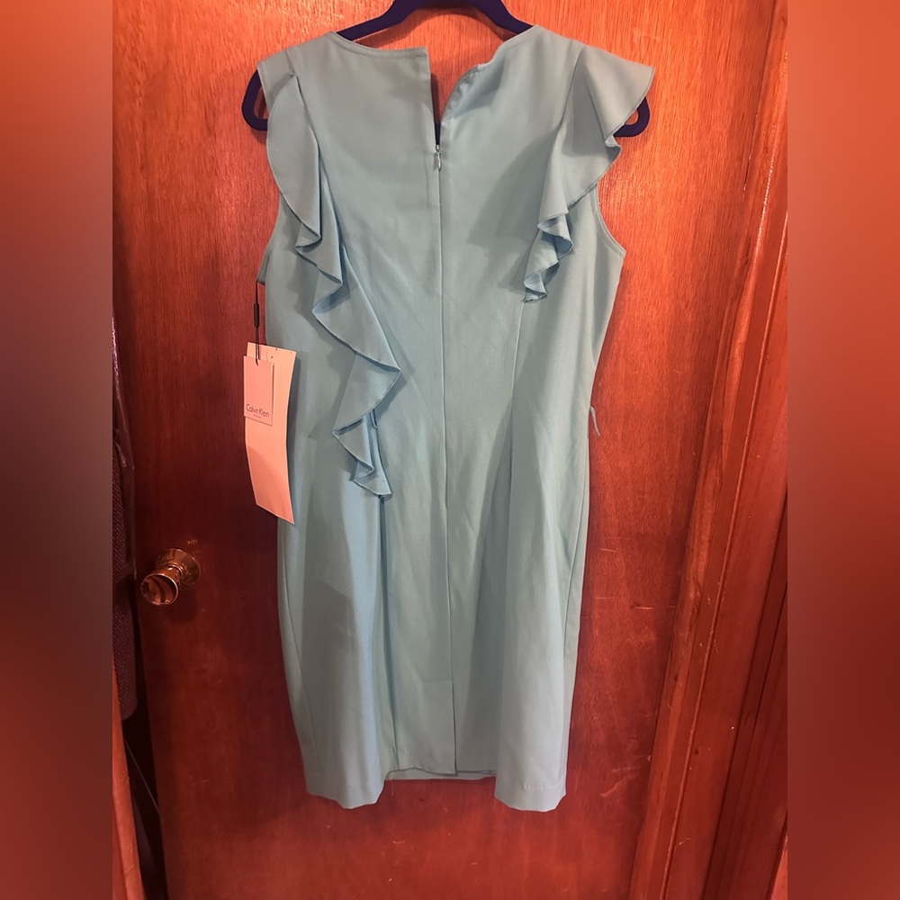 Calvin Klein Blue Sheath Midi Dress with Flutter Sleeves